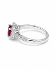 14K White Gold Oval Ruby & Diamond Halo Ring – 0.76 CT Ruby