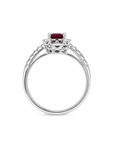 14K White Gold Oval Ruby & Diamond Halo Ring – 0.76 CT Ruby