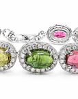Sterling Silver Multi-Tourmaline Bracelet with White Zircon Halo Accents