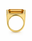 18K Yellow Gold Citrine & Diamond Statement Ring | Emerald Cut Citrine Ring