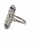Platinum Estate Diamond & Sapphire Art Deco Ring | Marquise Diamond Vintage Ring