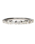 14K White Gold Diamond Double Bar Band .64ctw Baguette Round Size 6 Chic 2.5g