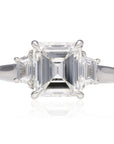 Platinum 3.46cttw Emreald Cut Natural Diamond 3 Stone Engagement Ring