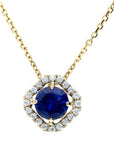 14K Yellow .92ct Sapphire with Square Diamond .13tw Halo Pendant
