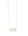 14K White & Yellow Gold Diamond Pave Double Flower Necklace
