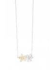 14K White & Yellow Gold Diamond Pave Double Flower Necklace