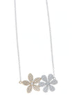 14K White & Yellow Gold Diamond Pave Double Flower Necklace