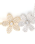 14K White & Yellow Gold Diamond Pave Double Flower Necklace
