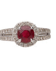 14K White Gold 1.36ct Round Ruby & Diamond Halo Ring 5.4g size 6.5