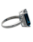 14K White Gold 15ct Emerald-Cut London Blue Topaz & 0.48ct TW Diamond Halo Dinner Ring