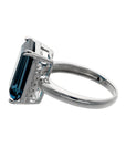 14K White Gold 15ct Emerald-Cut London Blue Topaz & 0.48ct TW Diamond Halo Dinner Ring