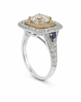 Two-Tone Diamond & Blue Sapphire Double Halo Engagement Ring – 1.91 CT Center