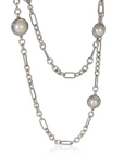 David Yurman Sterling Silver Pearl Figaro Link Station Necklace – 40"