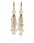 David Yurman 18k Yellow Gold Diamond & Pearl Drop Earrings 16.6g
