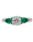 Jack Kelege Platinum 1.19ct E VVS2 Natural Diamond & Colombian Emerald Three-Stone Ring