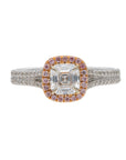 18K White Gold with Rose Gold Accents 1.04ct GIA E VS2 Asscher-Style Diamond & 20 Pink Diamond Halo Engagement Ring