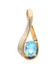 14K Yellow Gold Twisted Drop Blue Topaz Estate Pendant