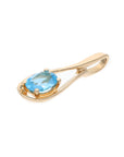 14K Yellow Gold Twisted Drop Blue Topaz Estate Pendant