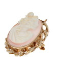 14K Yellow Gold Cameo & Seed Pearl Estate Pendant Brooch