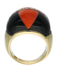 14K Yellow Gold Contemporary Estate Diamond, Onyx & Coral Fashion Ring