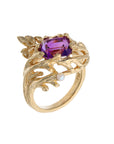 14K Yellow Gold Estate Amethyst & Pearl Flower Fashion Ring