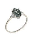14K White Gold Moss Agate & White Sapphire Contemporary Ring