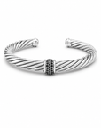 Pre-Owned David Yurman Sterling Silver Black Diamond Cable Cuff Bracelet 7.5"
