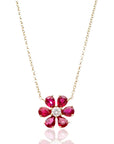 14K Yellow Gold Ruby & Diamond Flower Pendant Necklace – 1.54 CTW