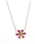 14K Yellow Gold Ruby & Diamond Flower Pendant Necklace – 1.54 CTW