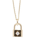 14K Yellow Gold Diamond Lock Pendant Necklace .22ct H/I I1 17in Chic
