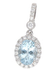 14K White Gold Aquamarine Diamond Pendant 1.02ct 0.22ctw Oval Elegant 1cm-1cm
