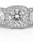 Three Stone Halo Diamond Ring