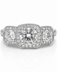 Three Stone Halo Diamond Ring