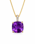 10K Yellow Gold Cushion Amethyst Diamond Pendant 12mm .12ctw Elegant 1.5-1.5