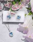 14K White Gold Aquamarine Diamond Pendant 1.02ct 0.22ctw Oval Elegant 1cm-1cm