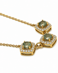 14K Yellow Gold Triple Alexandrite and Diamond Halo Necklace