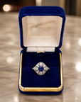 Edwardian Platinum Sapphire and Old European Cut Diamond Filigree Ring