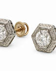 14K White Gold Art Deco Diamond Stud Earrings – 1.00 CTW Old Cut Diamonds