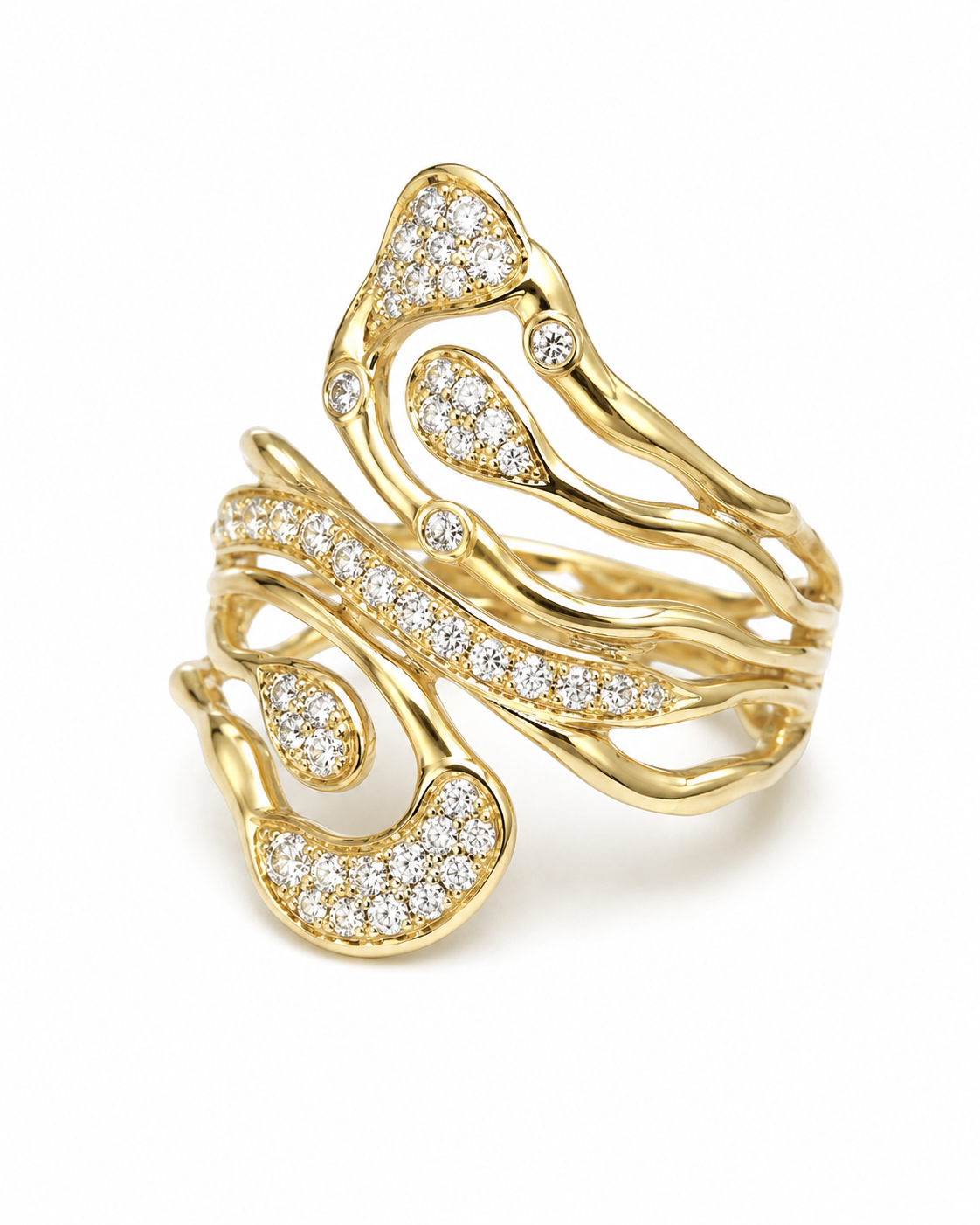 14K Yellow Gold Diamond Fashion Ring – 0.65 CTW Abstract Openwork Design