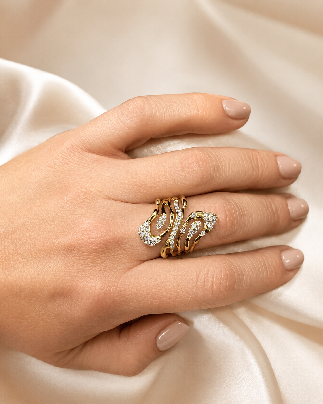 14K Yellow Gold Diamond Fashion Ring – 0.65 CTW Abstract Openwork Design