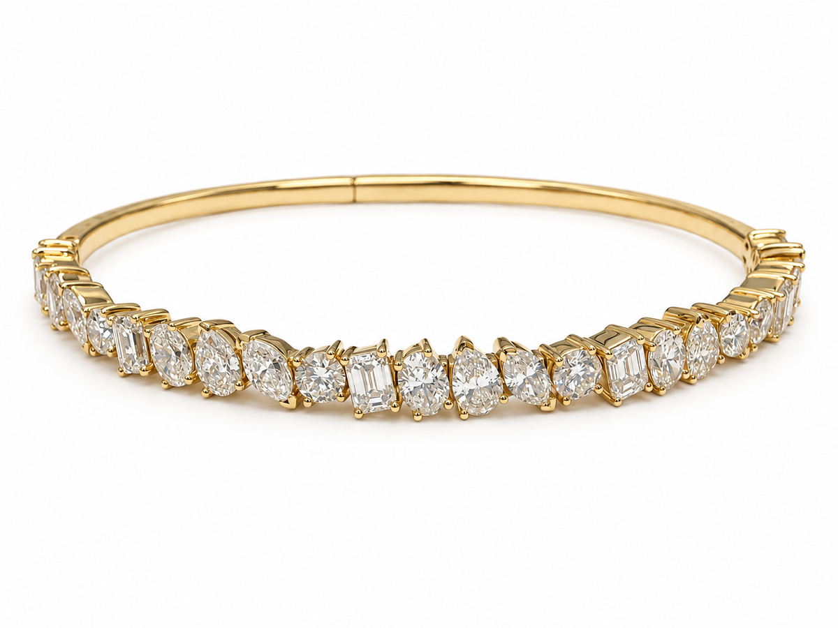 14K Yellow Gold Multi-Shape Diamond Bangle – 4.87 CTW