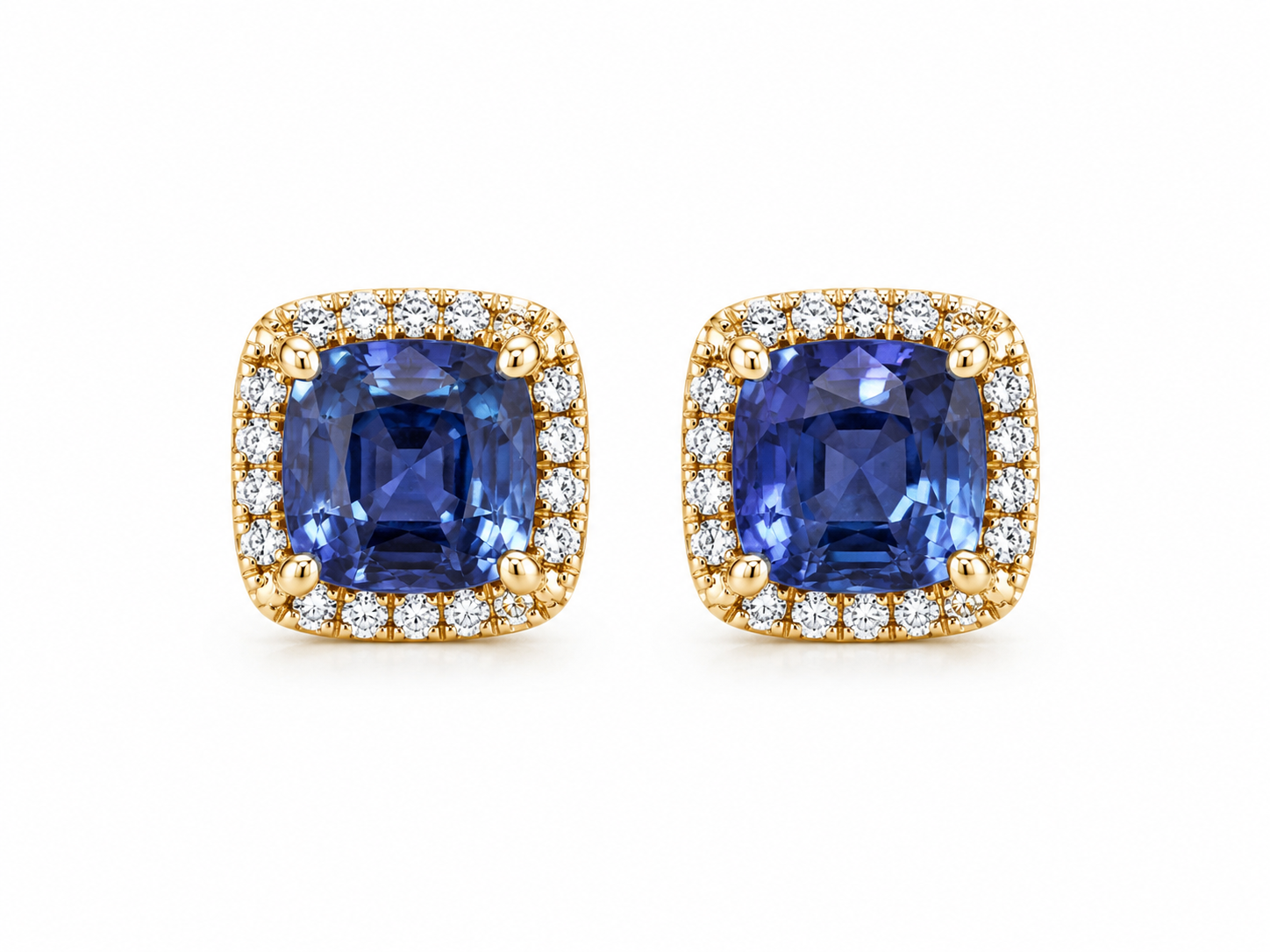 14K Yellow Gold Sapphire &amp; Diamond Halo Stud Earrings | 1.24 CTW Sapphires