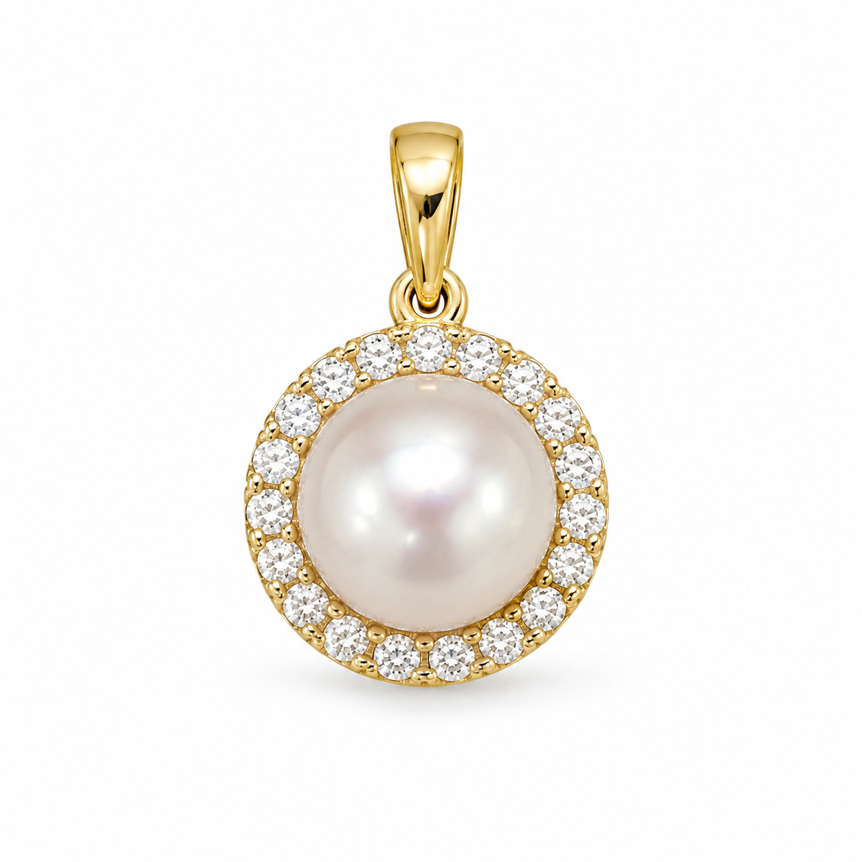 14K Yellow Gold Pearl &amp; Diamond Halo Pendant | Pearl Center with .13 CTW Diamonds