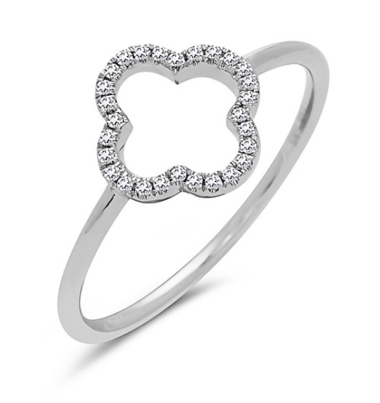14K White .08ctw Diamond Open Quatrefoil Ring