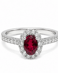 14K White Gold Oval Ruby & Diamond Halo Ring – 0.76 CT Ruby