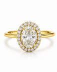 14K Yellow Gold Oval Diamond Halo Engagement Ring – 1.00 Carat Center Diamond, I Color VS1 Clarity