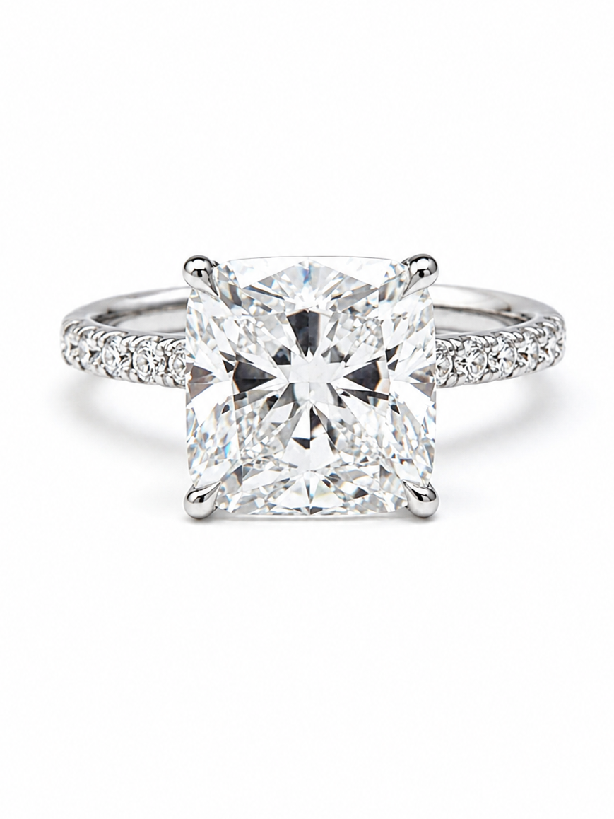 Platinum 4.02ct Earth-Mined Natural Cushion Diamond Ring – GIA H VS1