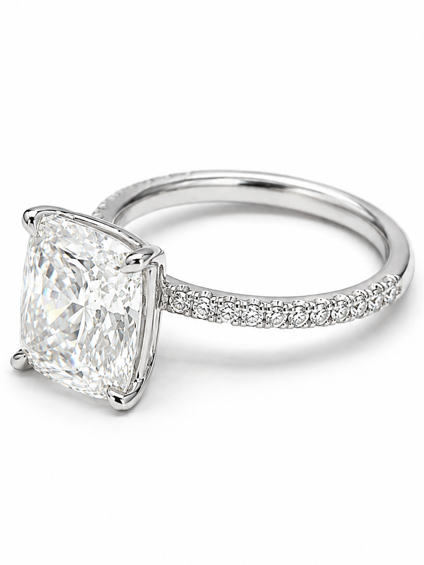Platinum 4.02ct Earth-Mined Natural Cushion Diamond Ring – GIA H VS1