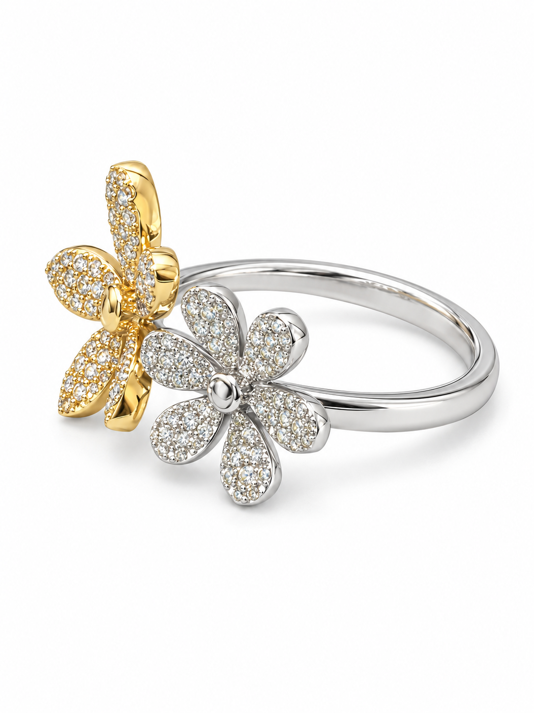 14K Two-Tone Gold Diamond Flower Bypass Ring – .57 CTW