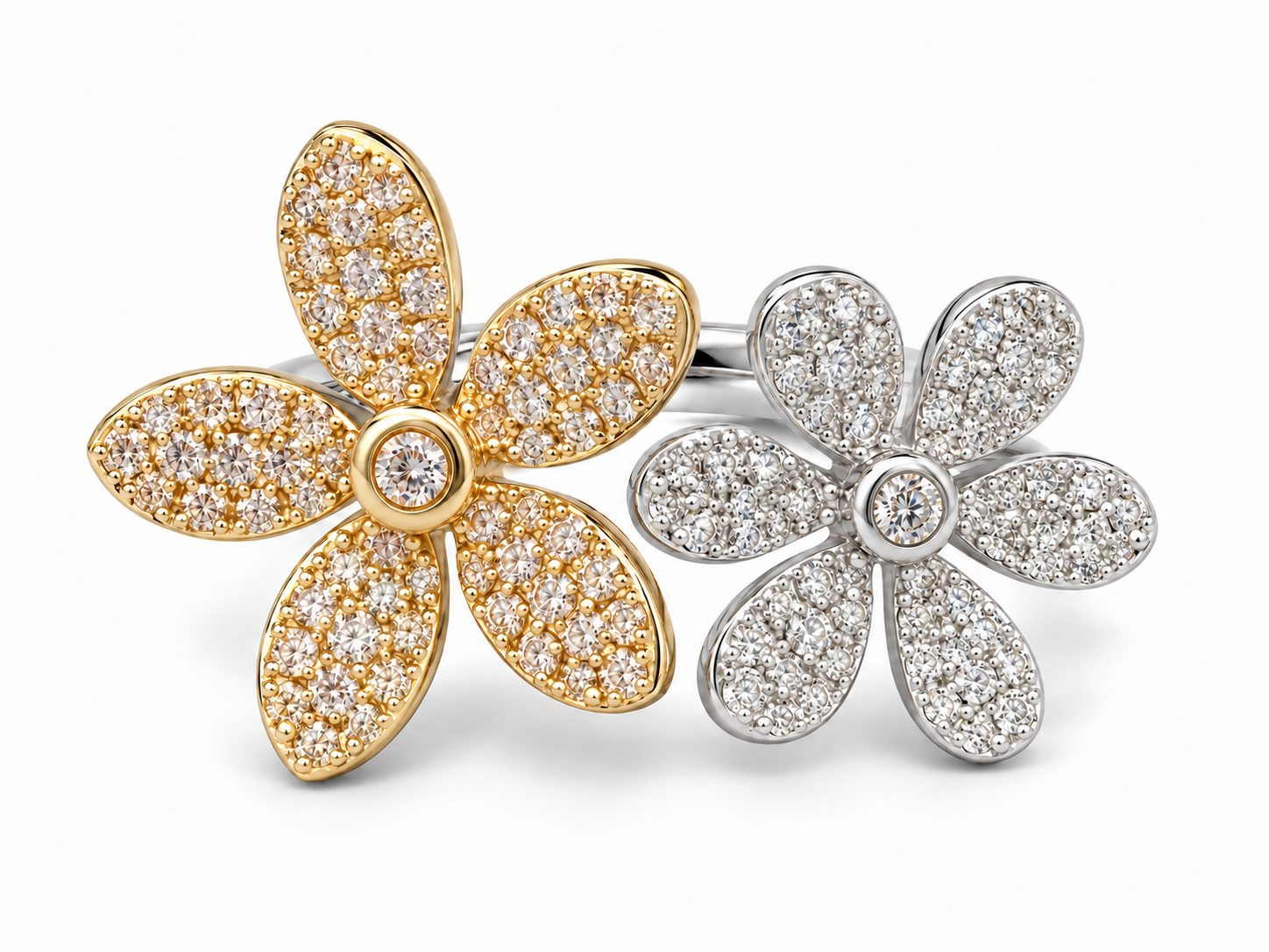 14K Two-Tone Gold Diamond Flower Bypass Ring – .57 CTW